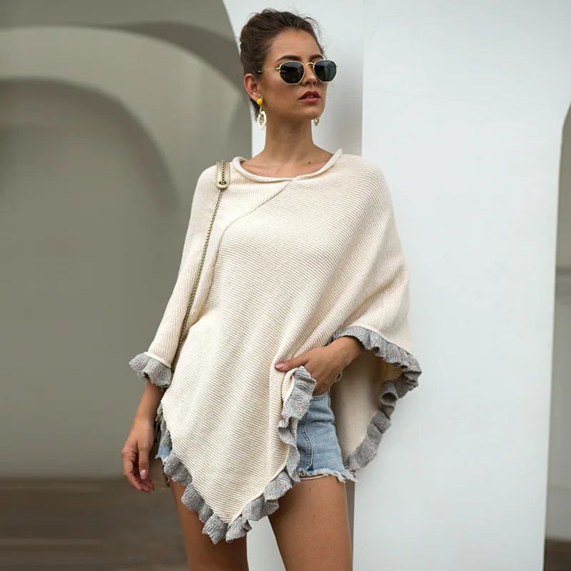 women pullover sweater 2019 fall fashion loose knit sweater plus size clothing casual cape sweater cloak jumpers ladies 77116