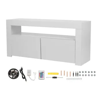 

Modern Assemble High Gloss Media Entertainment Console Fashion TV Stand With LED Stripe Light 2 Cabinets Living Room Furniture