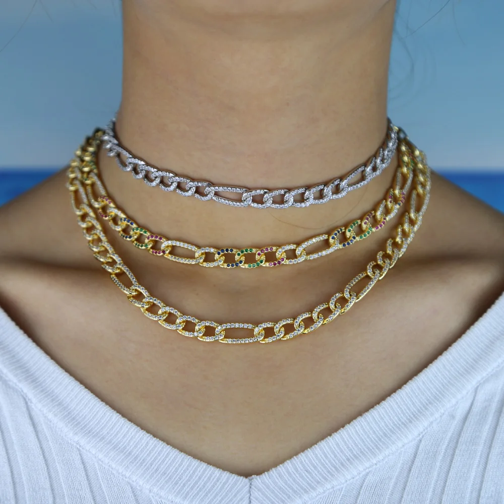 35+ 10 см Iced Out, кантри, кубинские звенья цепи, микро ПАВЕ, белая радуга, красочные cz колье, ожерелья, хип-хоп, женские модные ювелирные изделия