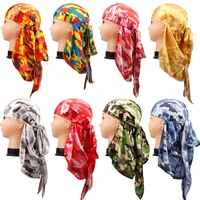 Fashion Camo Men's Silky Durags Turban Print Unisex Silk Durag Headwear Bandans Headband Hair Accessories Pirate Hat Waves Rags