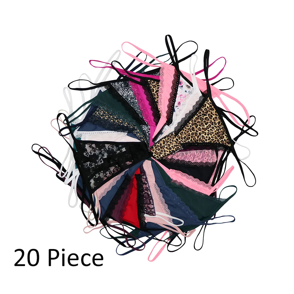 20 Pcs color random Moxeay, 10 шт., женские сексуальные кружевные трусики танга, трусики, хлопок, стринги, Т-образная спина, цветочный принт, трусики, стринги, короткие трусики, нижнее белье, кружевные прозрачные - Цвет: 20 Pcs color random