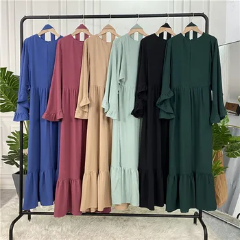 Muslim Fashion Hijab Long Dresses Women With Sashes Solid Color Islam Clothing Abaya African Dresses