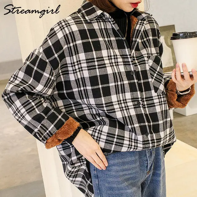 Autumn Winter Thick Velvet Plaid Shirts 
