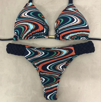 

Girls ties halter brazilian push up bikini braided swimwear biquini strappy bandage swimsuit beach wear bathing suit women KD18