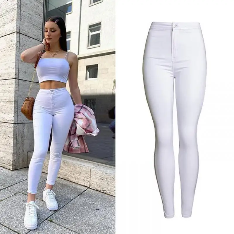 Для женщин брюки-скинни с завышенной талией джинсы стрейч Slim Fit пуш-ап