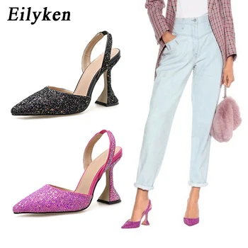 

Eilyken Women Sexy Strange Cup Heel Pumps Glitter Bling Pointed Toe Shallow Fashion Wedding Ladies Dress High Heels Shoes