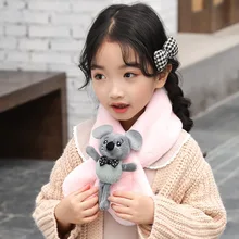 Новинка; Зимний милый детский шарф; шарфы для мальчиков и девочек; Детский шарф с воротником из искусственного меха кролика с помпоном; теплые шарфы