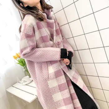 

Long section fashion sweater plaid imitation water jacket female new double-sided mink coat tide