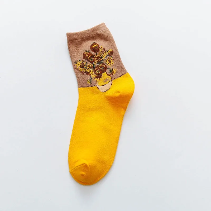 Женские носки "Ван Гог", "с принтом в виде подсолнухов носки уличная одежда для девочек носки для девочек осенние ботинки Зимние хлопковые носки желтых носочках могут 4 пар/компл