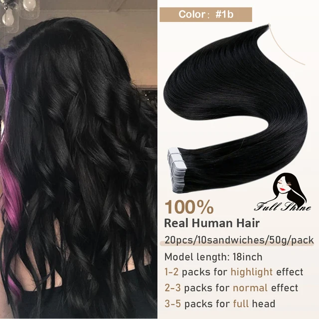 Full Shine Tape In Human Hair Extensions Blonde 100% Real Remy Human Hair Skin Weft Adhesive Glue On For Salon High Quality 1BOff Black