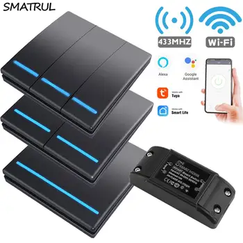 

SMATRUL Tuya Smart Life APP WiFi Relay 1/2/3 Gang Wireless Switch Light RF 433Mhz 220V DIY Timer Wall Module Google Home Alexa