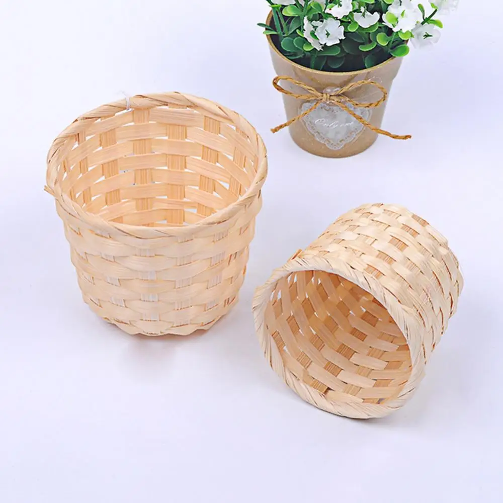 Bamboo Woven Basket Bra Sundries Organizer Rattan Plant Box Desktop Container Pen Holder Storage Organization Garden Flower Pot