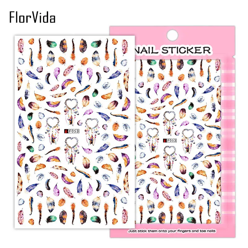 FlorVida F024 наклейки для дизайна ногтей цветы наклейки клей красочные черные белые для детей накладные ногти маникюр серии F - Цвет: F053
