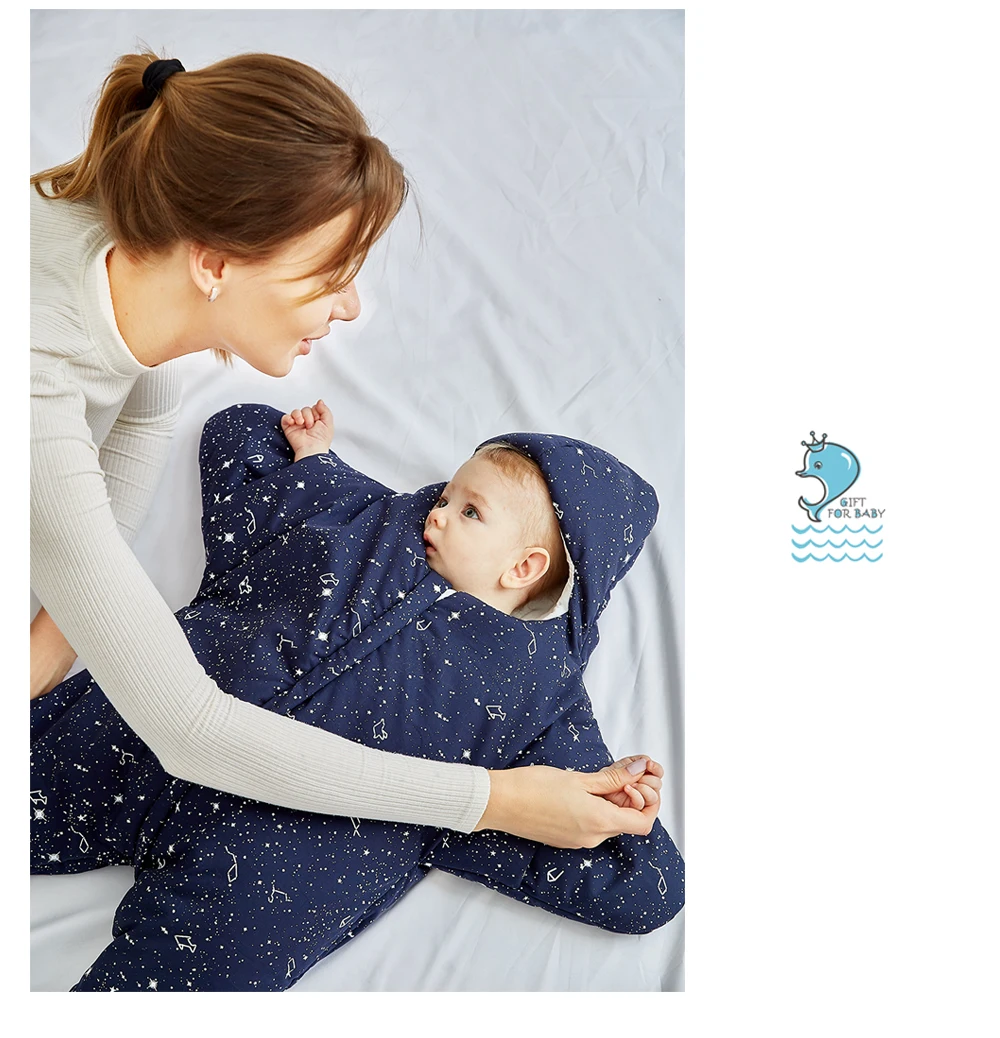 Хлопковый спальный мешок для новорожденных с изображением морской звезды; зимний теплый конверт; детская коляска; универсальная муфта для ног; плотные детские спальные мешки для детей 0-8 лет