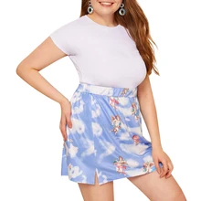 

4XL Plus Size Summer Women Skirt High Waist Pencil Skirt Little Angel Elastic Mini Skirt Splited Office Lady Cute Short Skirts