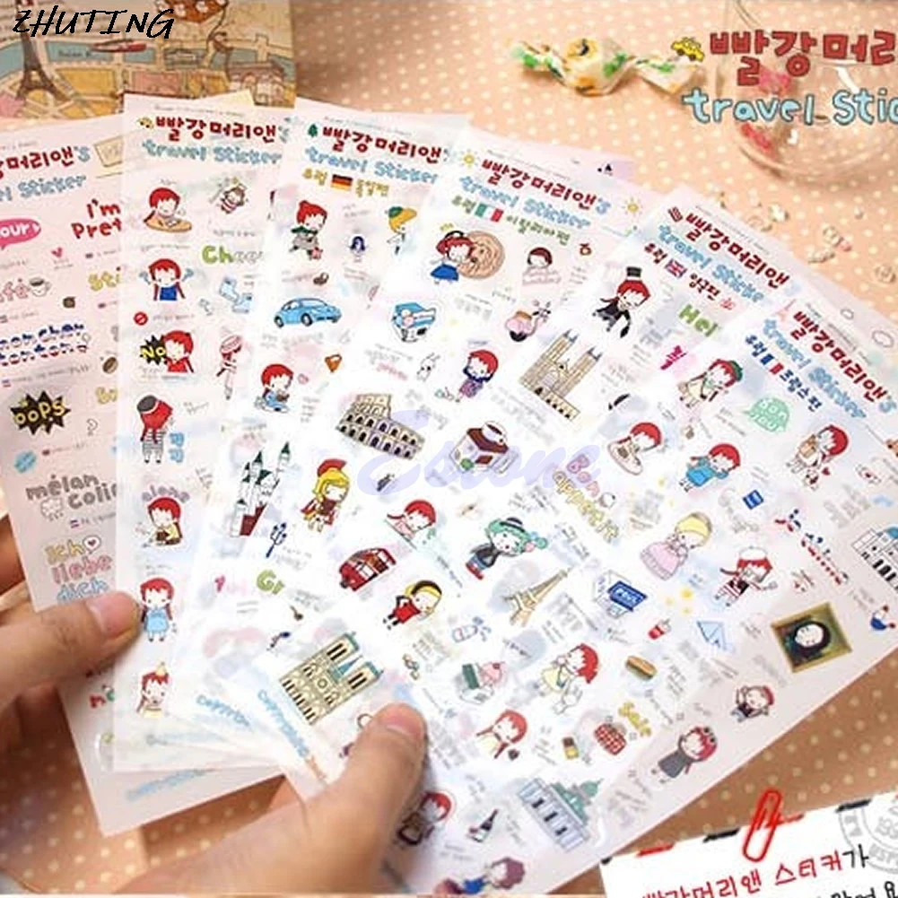 Милые туристические наклейки Анны дневник украшение для альбома фото корейский 6 листов