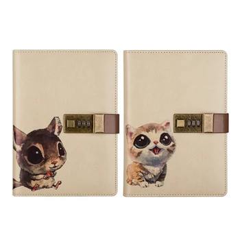 

2x B6 Cute Notepad Notebook Secret Diary Memos Planner Agenda Notebook Pu Leather Sketchbook with Lock Office School Student Pas