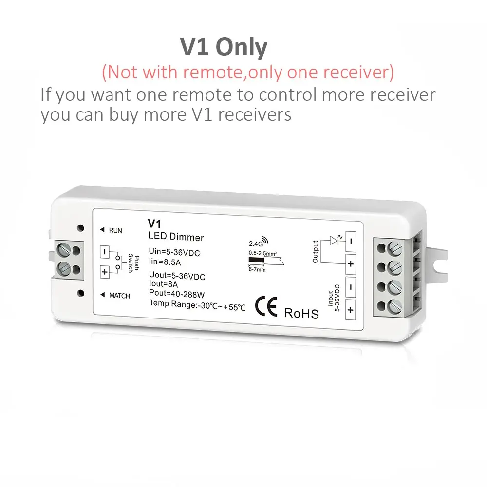 Светодиодный диммер 12V 24V PWM 2,4G беспроводной RF 2,4G сенсорный пульт дистанционного управления 5V 36V умный WiFi регулятор яркости освещения для одноцветной светодиодной ленты - Color: V1 Dimmer Only