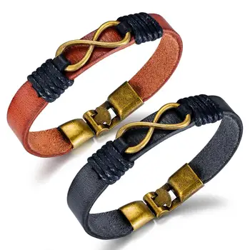 Pulsera de cuero negro con símbolo de infinito vintage para hombre, accesorios de brazalete de moda para hombre, pulsera para hombre 2020