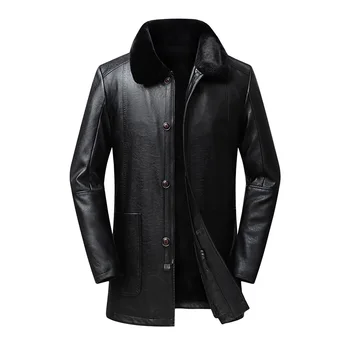 

9808 New Fashion Winter Clothing Medium and Long LeatherJacket Middle-aged and Old Men Thickened Warm Coats Men Father's Clothes