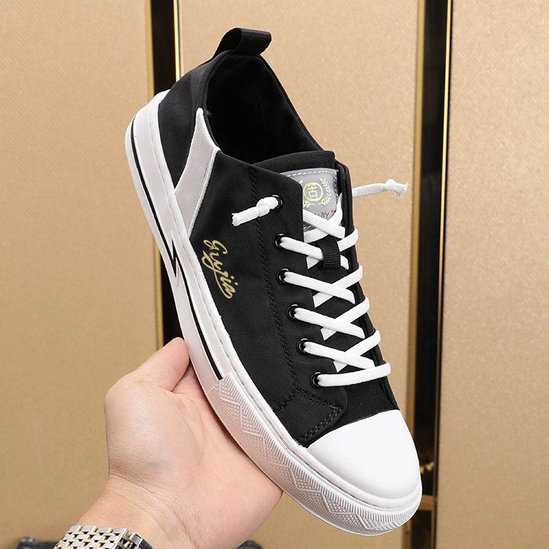 Italian design Gujia casual fashion generous men's shoes official latest brand element top layer cow leather splicing canvas