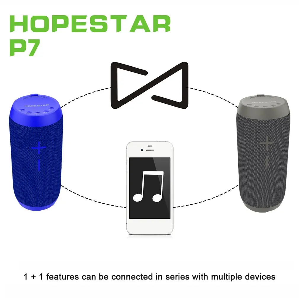 HOPESTAR P7 может форма Bluetooth динамик TF карта музыкальный плеер водонепроницаемый внешний аккумулятор поддержка 1+ 1 беспроводной последовательный функция