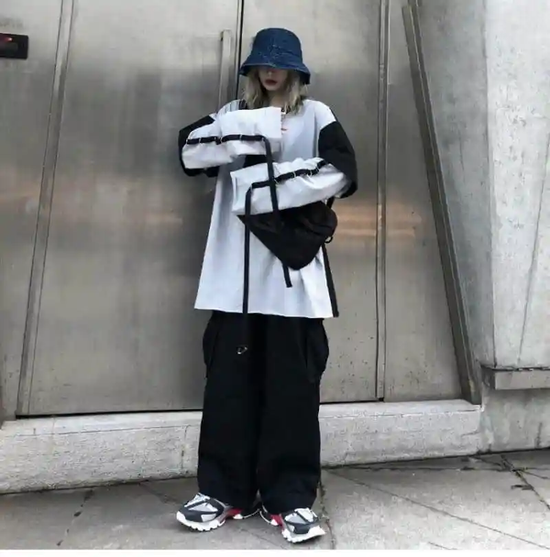 NiceMix японская мода Harajuku Осень с длинным рукавом TeesHip хип-хоп Футболка с принтом женские забавные белые повседневные футболки Топы женские панк