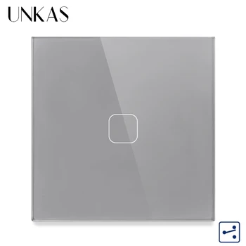 

UNKAS Gray Crystal Glass Panel light switch EU Standard wall switch Touch Switch 1 Gang 2 Way Control Touch Screen Switch