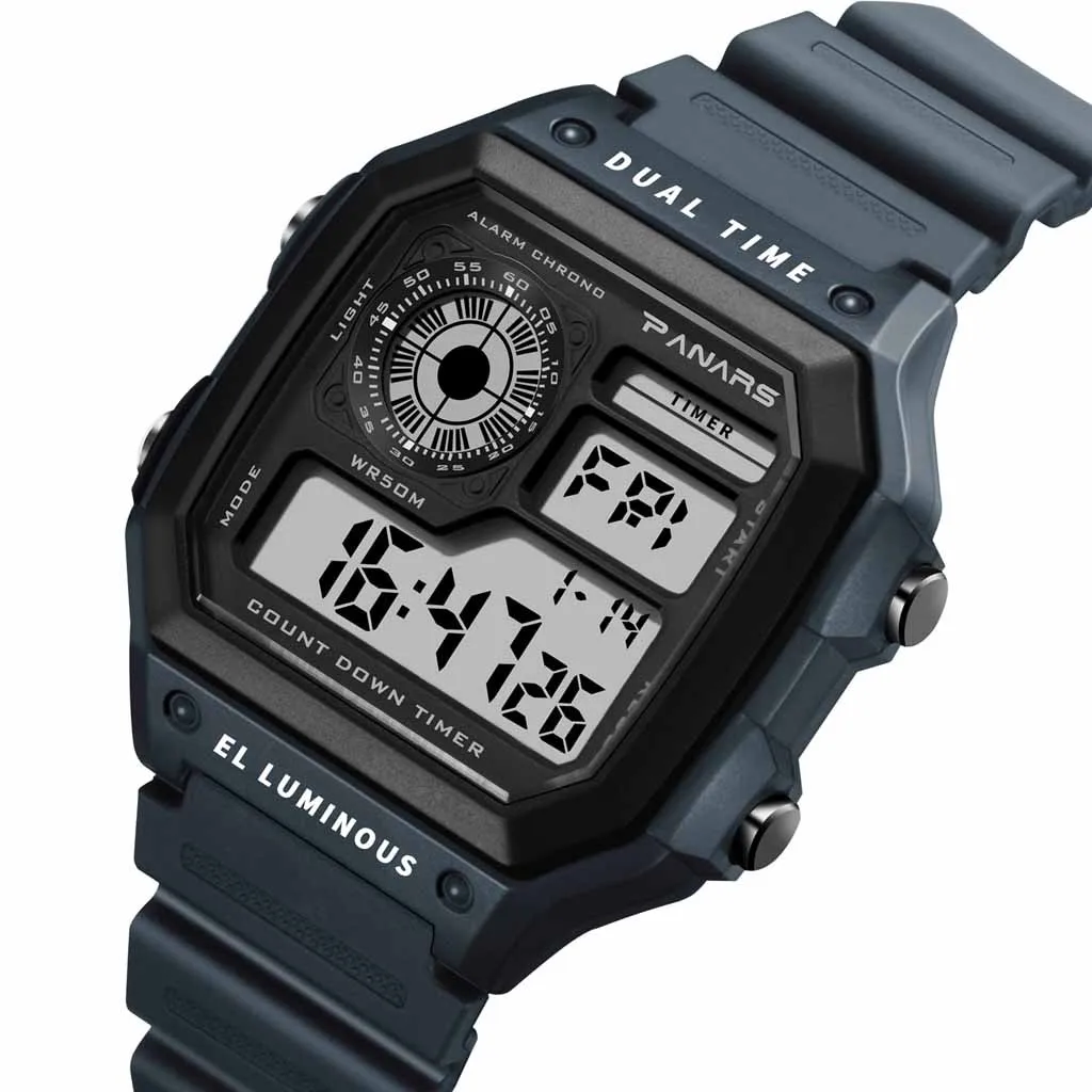 montre homme Waterproof Dual Time Personality Men's Multi Function LED Electronic Watch Men Watch relogio masculino