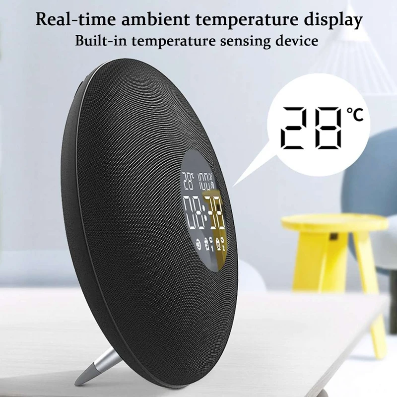 AMS-Alarm Clock with Fm Radio 10W 3600Mah Wireless Bluetooth Speaker Aux Tf Music Player Real-Time Ambient Temperature Display
