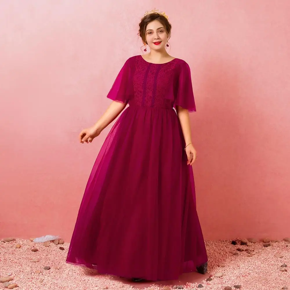 

Cocktail Dress 2020 Elegant Tulle Appliques A-line Super Pink Lace Dress Scoop Neck Poet Sleeves Dress Prom Party Dresses