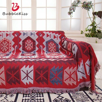 

Bubble Kiss Red Blanket Home Soft Knitted Blanket Cotton Sofa Decor Double-Sided Use Blanket Retro Style Casual Wall Tapestry