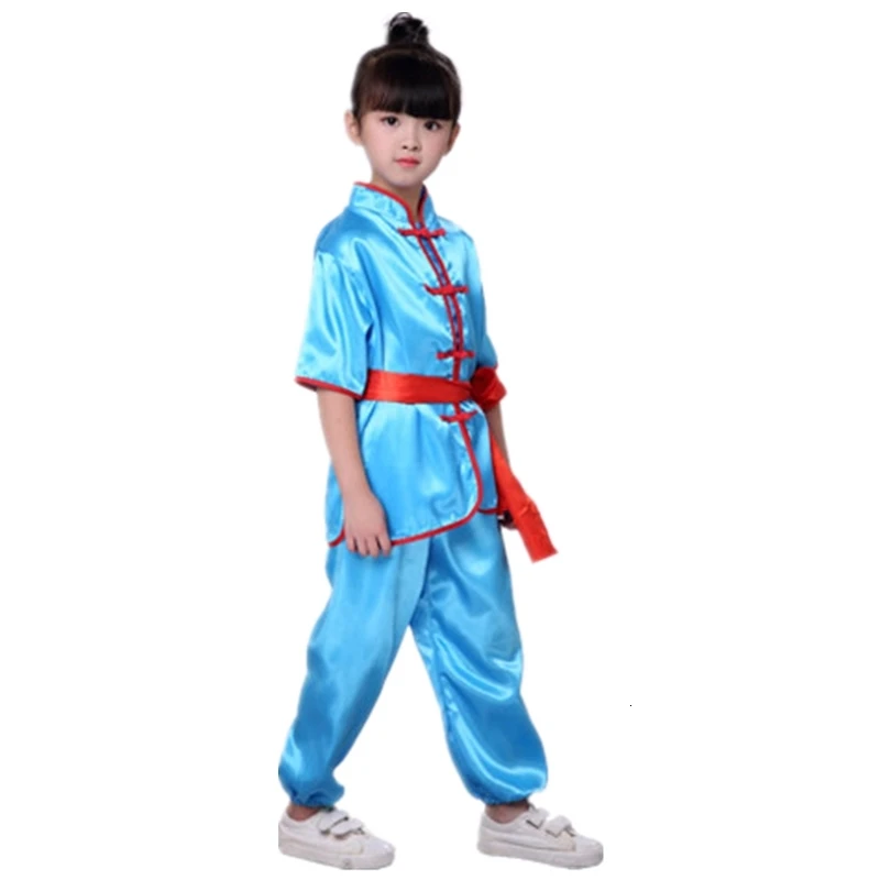 Blue Short Set Дети 100-170 см Китайская традиционная Униформа кунг-фу короткие и полные Тай Чи у Шу Костюмы Детская сценическая одежда - Цвет: Blue Short Set