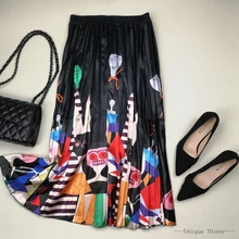 Осенние женские миди юбки длинные корейские модные женские с мультяшным принтом Высокая талия трапециевидная плиссированная юбка для женщин