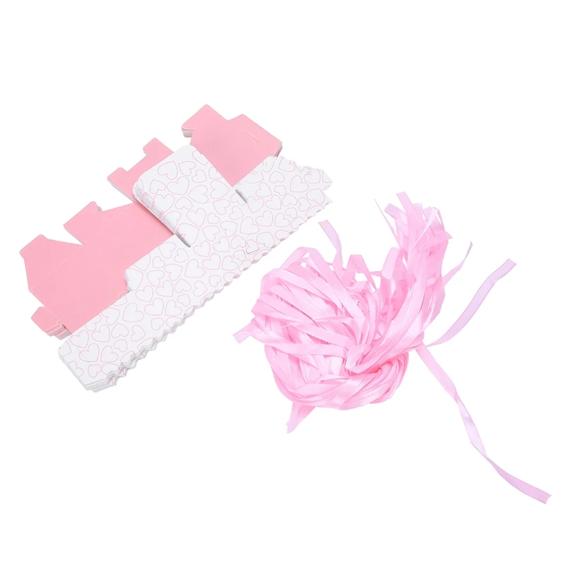 

30pcs Love Heart Small Laser Cut Gift Candy Boxes Wedding Party Favor Candy Bags With Ribbon Decor, Pink