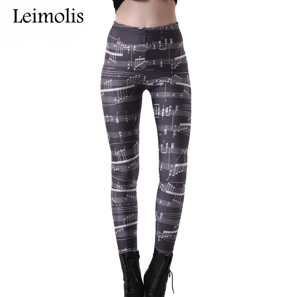 

Leimolis 2016 Sping High Waist punk rock Harajuku workout push up fitness sexy 3d print piano music women leggings