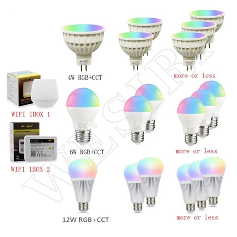 Milight 2 4 г Беспроводной умный светодиодный Светодиодная лампа Вт 5 6 9 12 GU10 E27 MR16 RGB + CCT