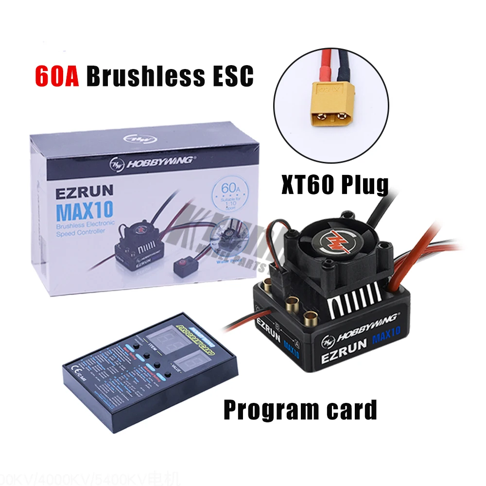 1pcs Original Hobbywing EZRUN MAX10 60A Waterproof ESC With 6V/7.4V BEC 2-3S Lipo Speed Controller Brushless ESC for 1/10 RC Car - Цвет: XT60 ESC