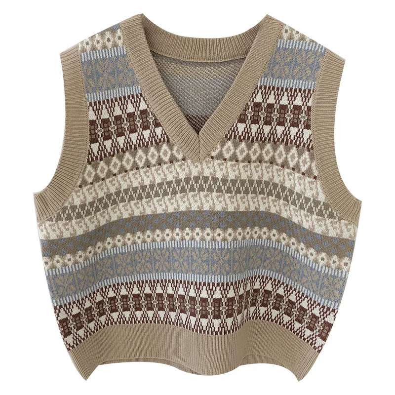 

Fall Winter Sweater Vest Sleeveless Korean Knitted Pullover Vintage V Neck Sweaters For Women Clothes Student Coat