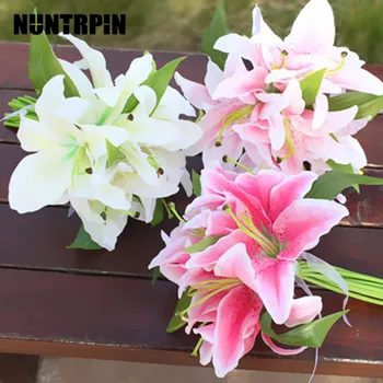 

Wedding Bridal Holding Bouquet Home Garden Artificial Lily Flowers Bouquets