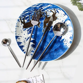 

Kitchen Metal Steak Cutlery White Tableware Dinnerware Portable Silverware Stainless Spoon Set Cubertero Outdoor CutleryJJ60DC
