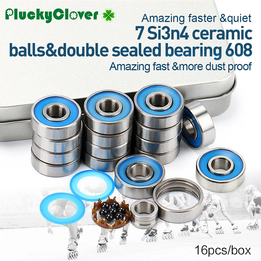16pcsFast7CeramicBallSkateBearing608ProfessionalInlineRoller