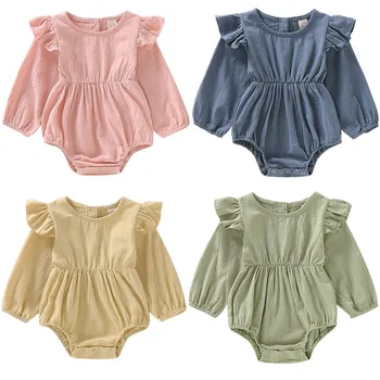 

0-24M Toddler Baby Girl Solid Color Ruffle Romper Jumpsuit Long Sleeve Outfits Clothes