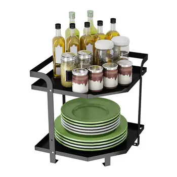 

2 Tier Kitchen Corner Rack Cabinet Pantry Corner Shelf Organizer Seasoning Storage Box Kitchen Spice Organizer Rack Kitchen Tool