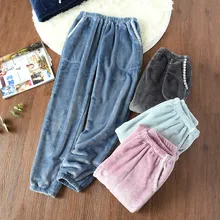 Женские пижамные штаны осень зима новые фланелевые спальные Брюки домашние штаны Женская одежда для отдыха толстые теплые штаны для сна Fdfklak