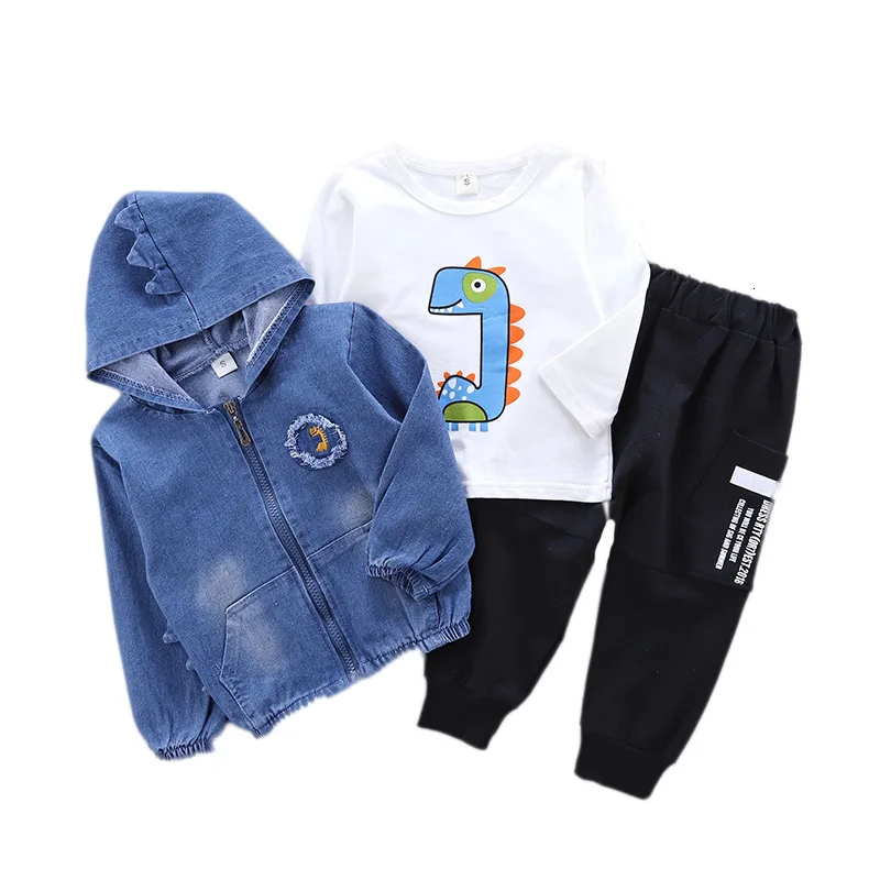 

Spring Autumn Children Outing Clothes Baby Boy Cartoon T Shirt Denim Coat Pants 3Pcs/sets Infant Kids Fashion Toddler Tracksuits