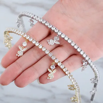 

New 4Mm Tennis Necklace With 9Mm Rabbit Pendant Necklace High Quality Copper Gold Plated Hip Hop Fashion Jewelry For Women Gifts