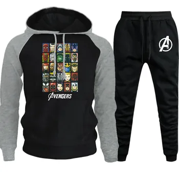 

The Avengers 2019 New Autumn Winter Ragan Hoodie Men Sweatshirt Suit Pullover Casual Streetwear Funny Hooded+Pants 2 Piece Set