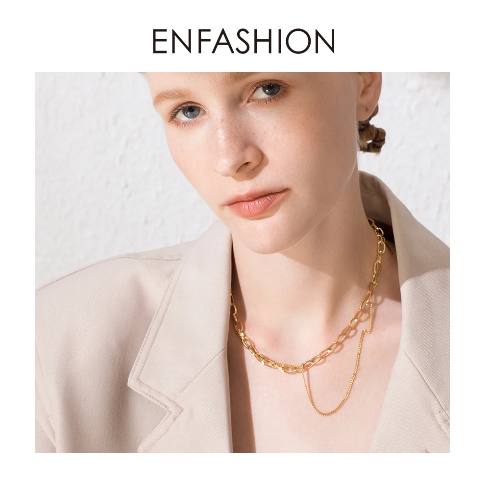 ENFASHION панк чокер с двойной цепочкой ожерелье женское золотого цвета из нержавеющей стали звено цепи ожерелье s Femme модное ювелирное изделие P193034