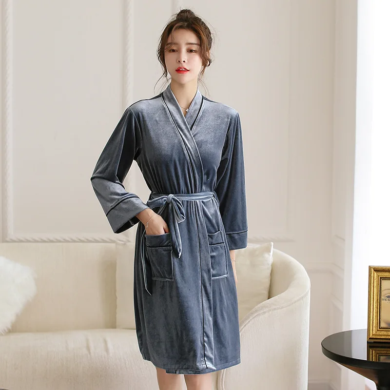 Бургундия женское велюровое кимоно Ночная рубашка с v-образным вырезом Пижама Весенняя Дамская Домашняя одежда ночная рубашка банное платье Ночная рубашка M-XL